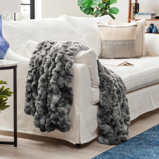 Ruched Faux Fur Throw Blanket