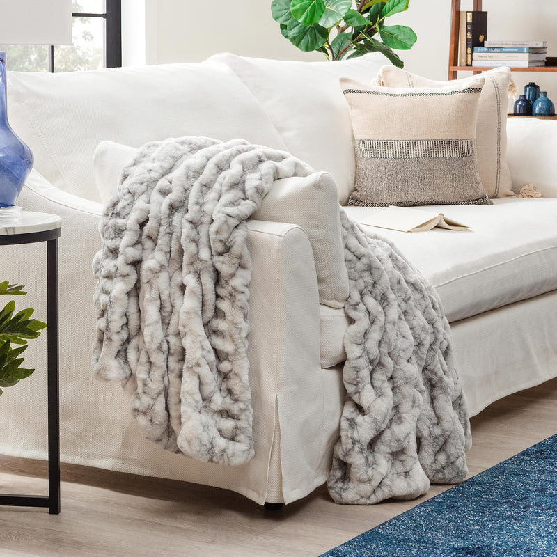 Load image into Gallery viewer, Ruched Faux Fur Throw Blanket
