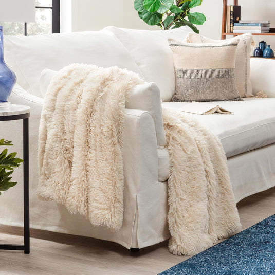 Solid Faux Long Fur Throw Blanket