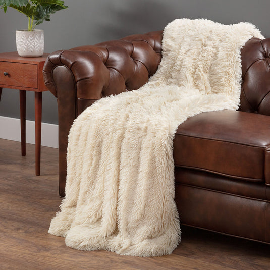 Solid Faux Long Fur Throw Blanket