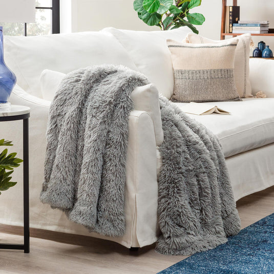 Solid Faux Long Fur Throw Blanket