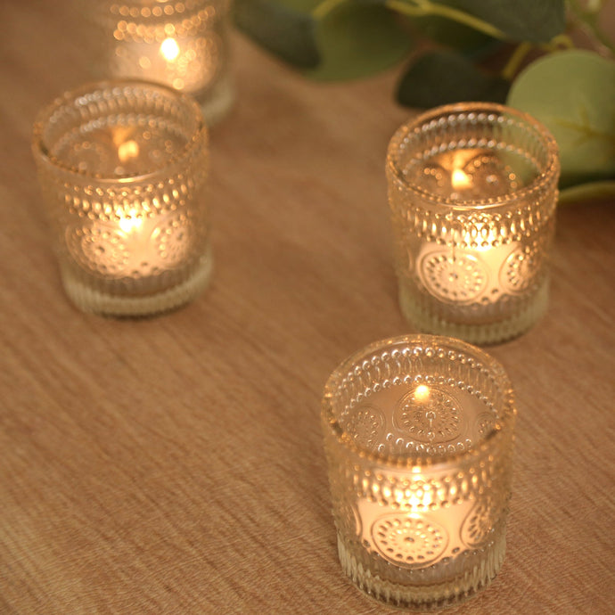 6-Pack Clear Glass Votive Tealight Holders - Stylish Primrose Design for Weddings & Décor Centerpieces HIER_7130