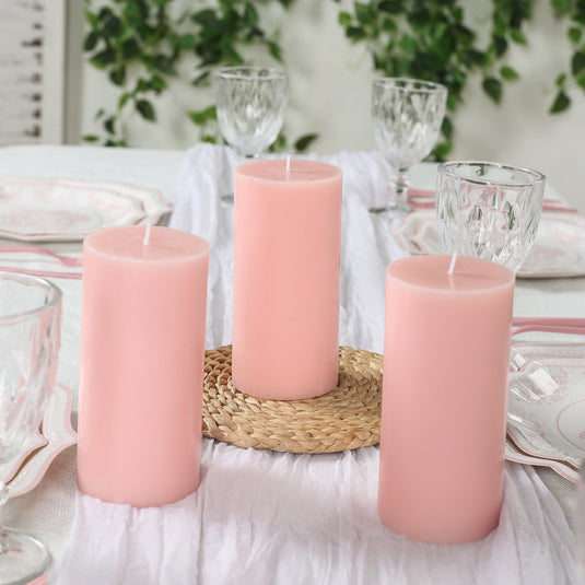 12-Pack 3"x6" Unscented Dripless Pillar Candles  Blush Long-Burning Wax Candles with Cotton Wicks for Home, Weddings & Event Decor Decorations HIER_8400