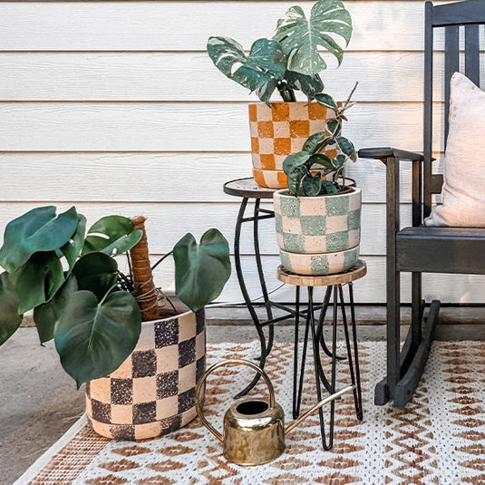 Checkered Clay Cylinder Planters, Set of Three, Choose Your Style Flash Deal KAL