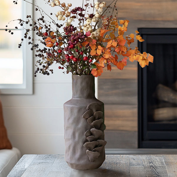 Brown Ceramic Vase with Mushroom Design General KAL