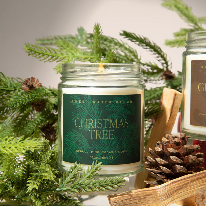 Christmas Tree Soy Candle - Clear Jar - 9 oz Collective Sweet Water Decor