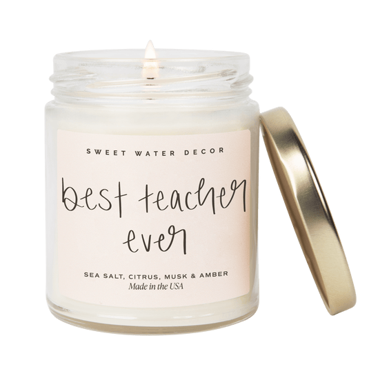 Best Teacher Ever Soy Candle - Clear Jar - 9 oz (Salt and Sea) Collective Sweet Water Decor