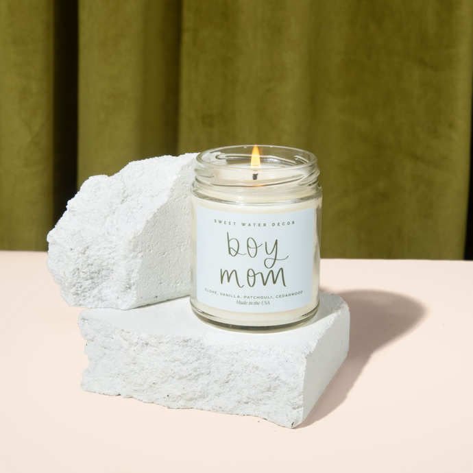 Boy Mom Soy Candle - Clear Jar - 9 oz (Palo Santo Patchouli) Collective Sweet Water Decor