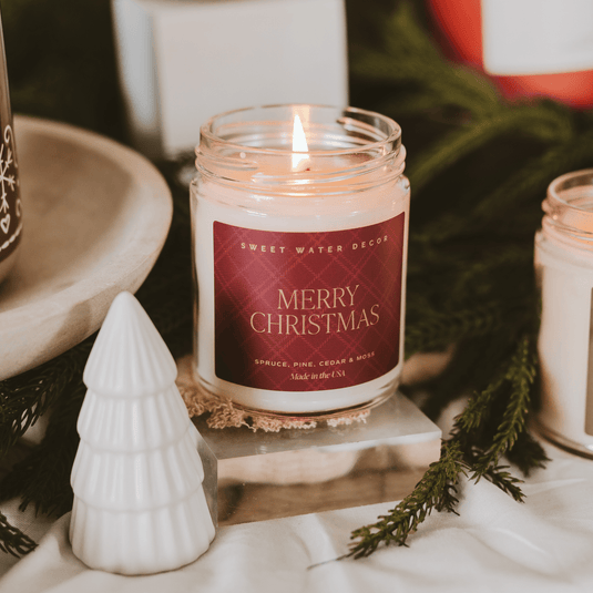 Merry Christmas Soy Candle | 9oz. Clear Jar Collective Sweet Water Decor