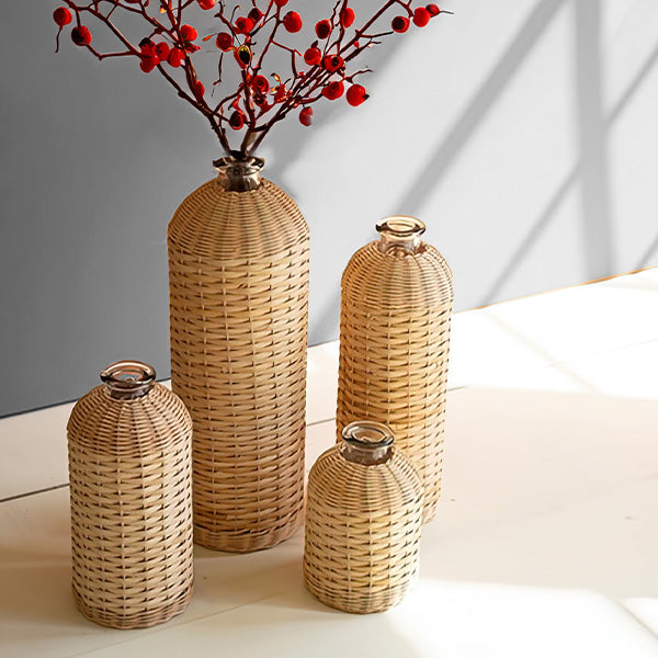 Rattan Wrapped Glass Vases, Set of Four General KAL