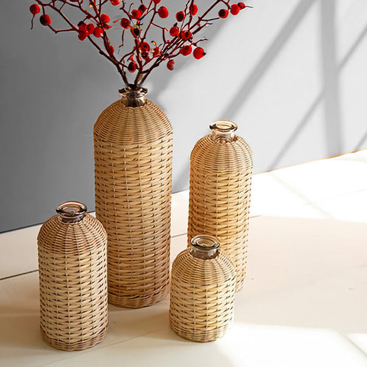 Rattan Wrapped Glass Vases, Set of Four General KAL