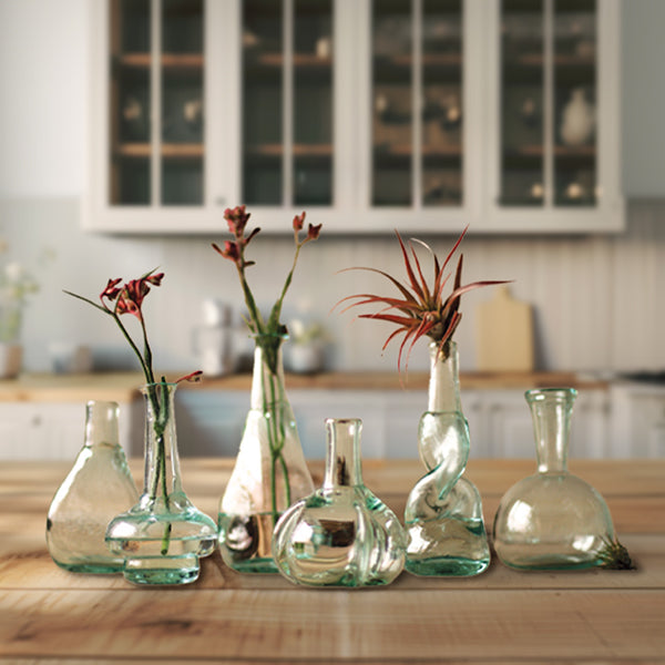 Handblown Bottle Bud Vases, Set of 6 KAL