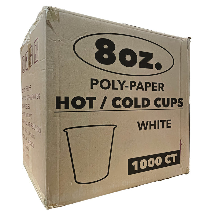 *WHOLESALE* 8 oz. - Disposable - White - Hot/Cold Poly Papers Cups | 1000 ct. Paper Cups VeZee