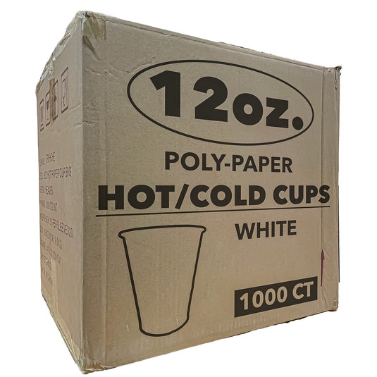 *WHOLESALE* 12 oz. - Disposable - White - Hot/Cold Cups | 1000 ct. Paper Cups VeZee