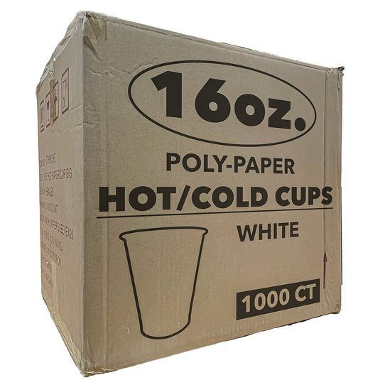 *WHOLESALE* 16 oz. - Disposable - White - Hot/Cold Cups | 1000 ct. Paper Cups VeZee