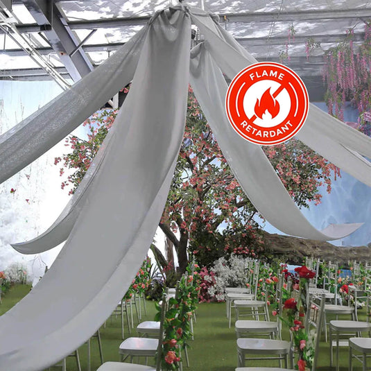 10ftx30ft Silver Sheer Ceiling Drape Curtain Panels Fire Retardant Fabric Backdrops HIER_5400