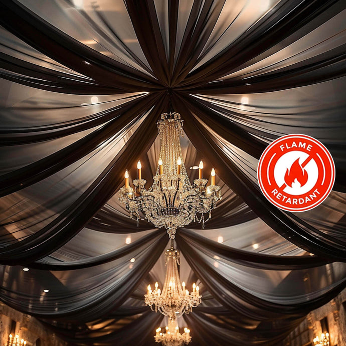 5ftx32ft Premium Black Chiffon Curtain Panel, Durable Flame Resistant Backdrop Ceiling Drapery With Rod Pocket Backdrops HIER_5330