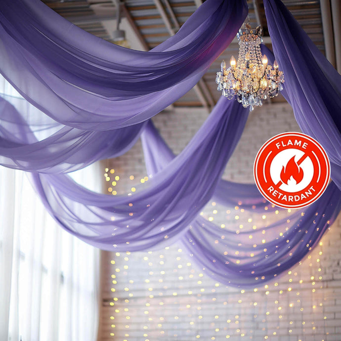 5ftx32ft Premium Purple Chiffon Curtain Panel, Durable Flame Resistant Backdrop Ceiling Drapery With Rod Pocket Backdrops HIER_5330