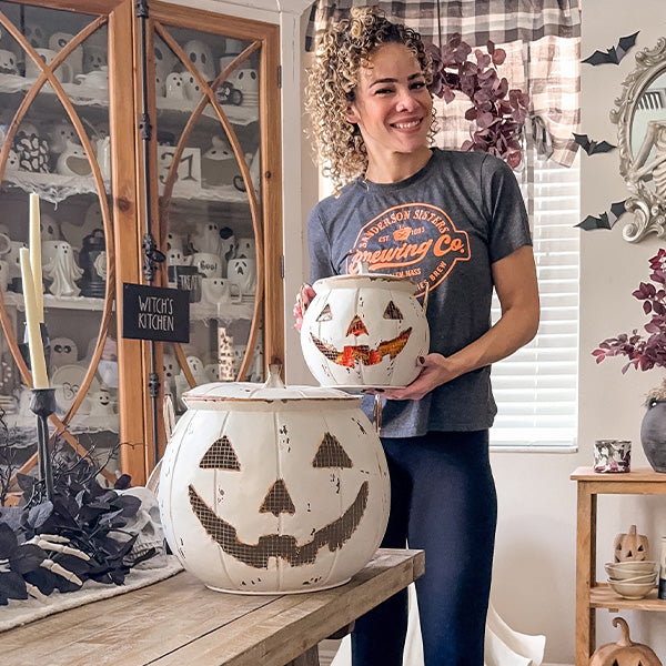 Distressed Jack-o-Lantern Candy Bucket with Lid, Set of Two General ABH