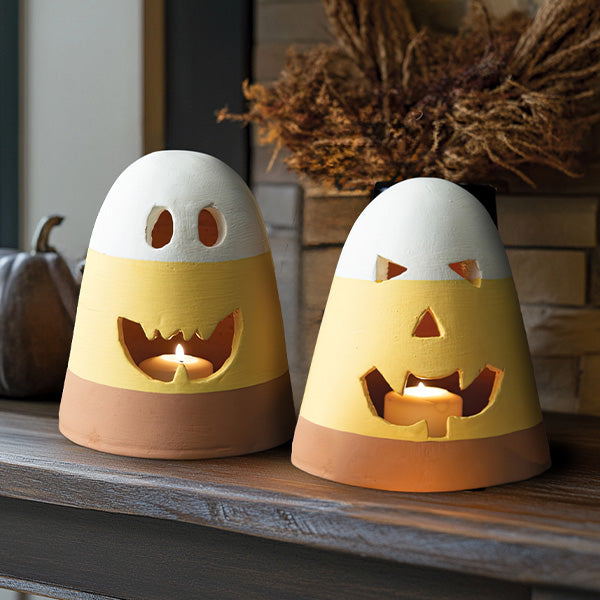 Terra Cotta Candy Corn Luminaries, Set of Two CT