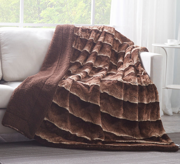 Golden Brown Faux Fur Sherpa Throw Blanket Gift Tache Home Fashion