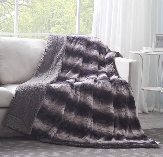 Luxury Black Striped Faux Fur Throw Blanket Gift Tache Home Fashion