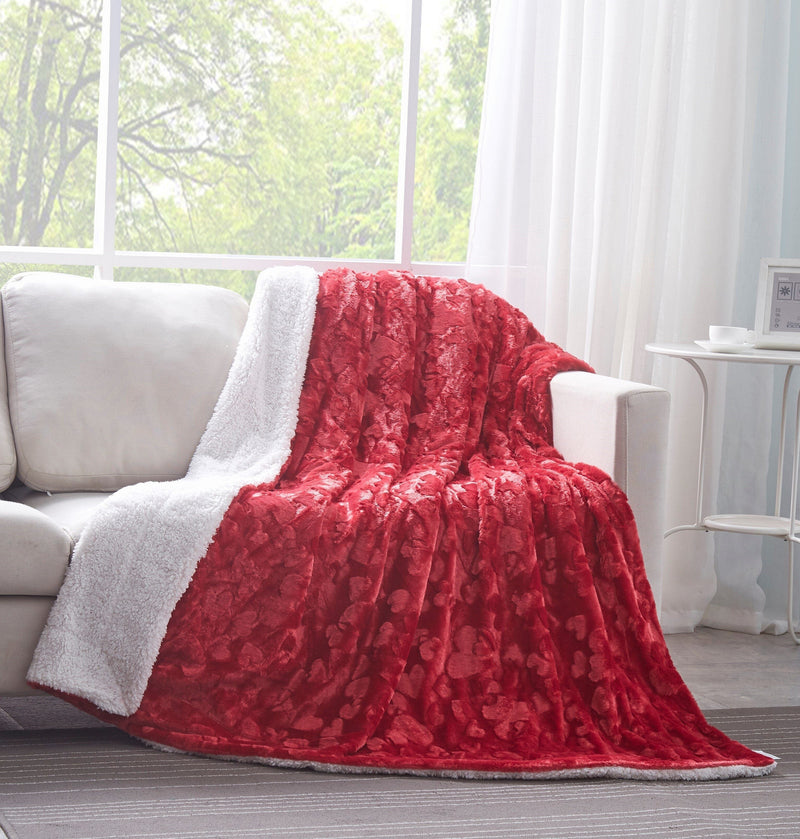 Load image into Gallery viewer, Luxury Romantic Red Lovely Hearts Dreamy Plush Faux Fur Throw Blanket General DaDalogy Bedding Collection
