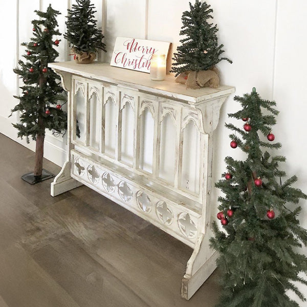 Distressed White Cathedral Arched Console Table General ABH