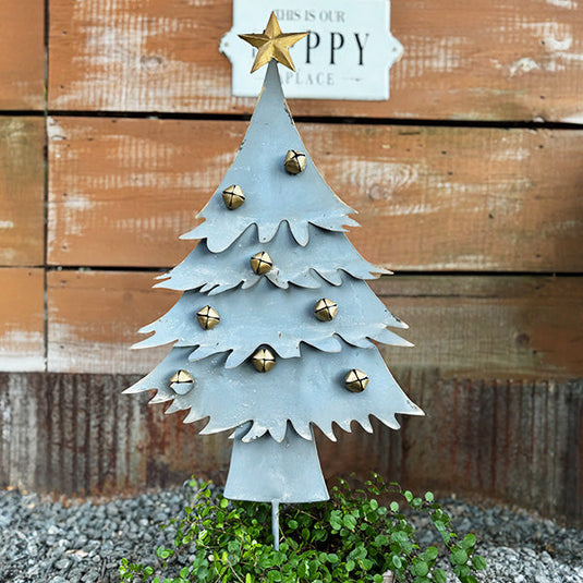 34 Inch Metal Christmas Tree with Decorative Bells Yard Stake General ABH