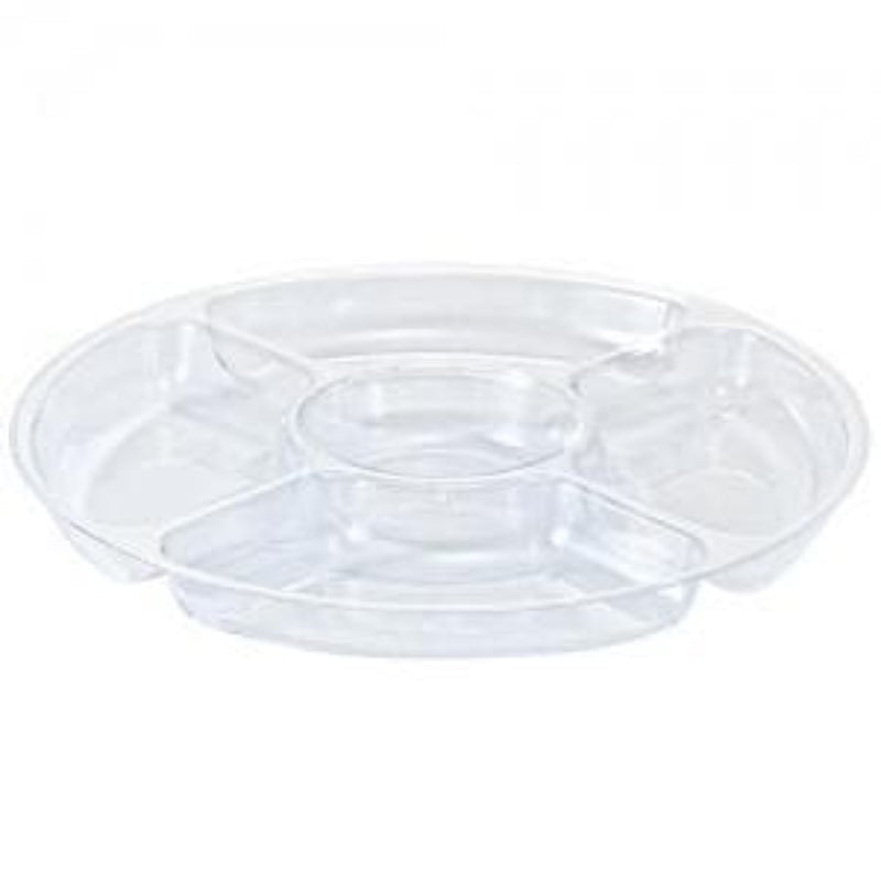 Load image into Gallery viewer, Clear 5 Compartment 12&quot; Plastic Platter Serverware Party Dimensions
