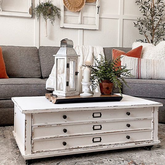 HUGE Distressed Storage Coffee Table with Wheels General ABH