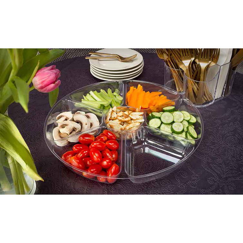 Load image into Gallery viewer, Clear 5 Compartment 12&quot; Plastic Platter Serverware Party Dimensions
