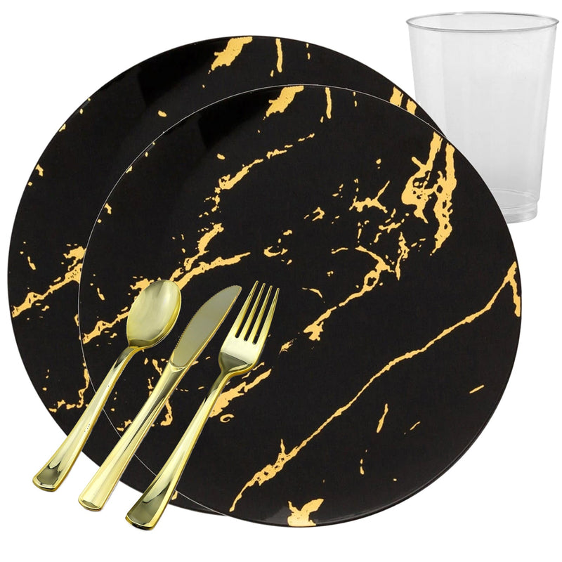 Load image into Gallery viewer, Gold Stroke Black Dinner Plates Tableware Package Disposable Plates Decorline
