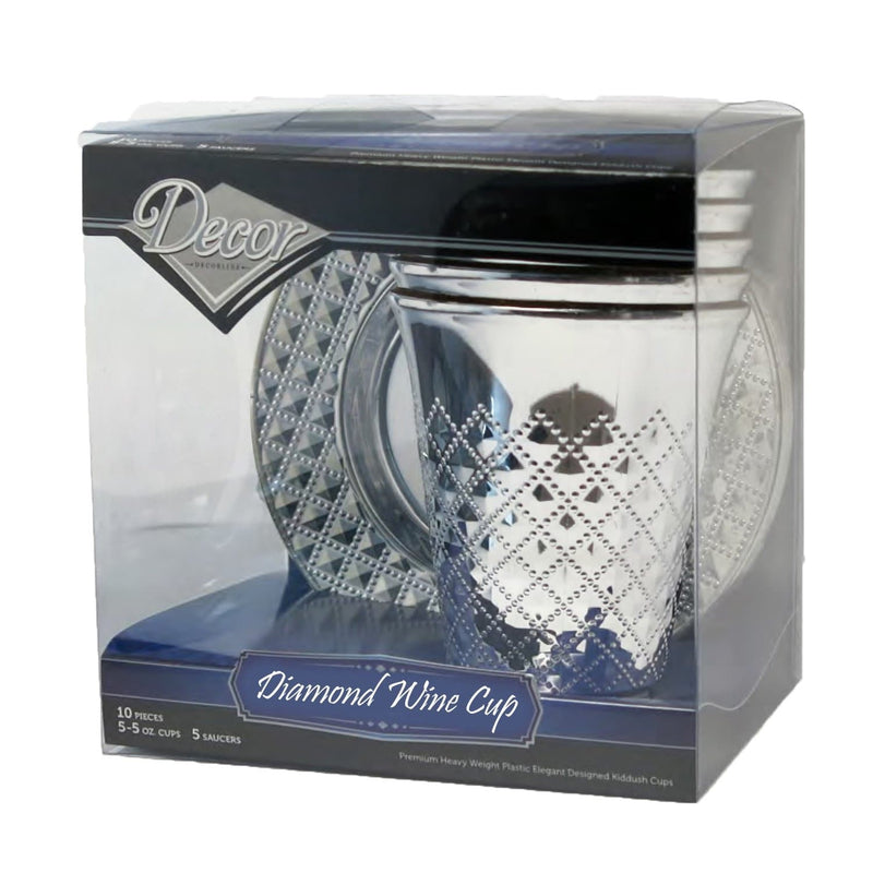 Load image into Gallery viewer, Decor Diamond wine Kiddush / kiddish Cup and Saucers Silver 5 oz Tablesettings Decorline
