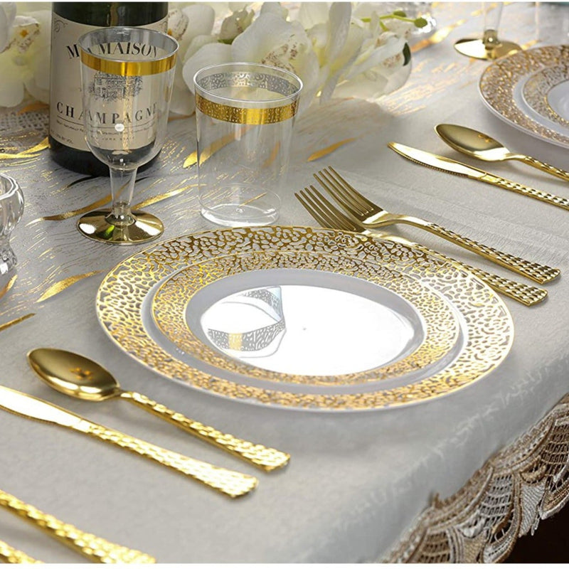 Load image into Gallery viewer, Glamour Collection Extra Heavyweight Disposable Forks Gold Tablesettings Decorline
