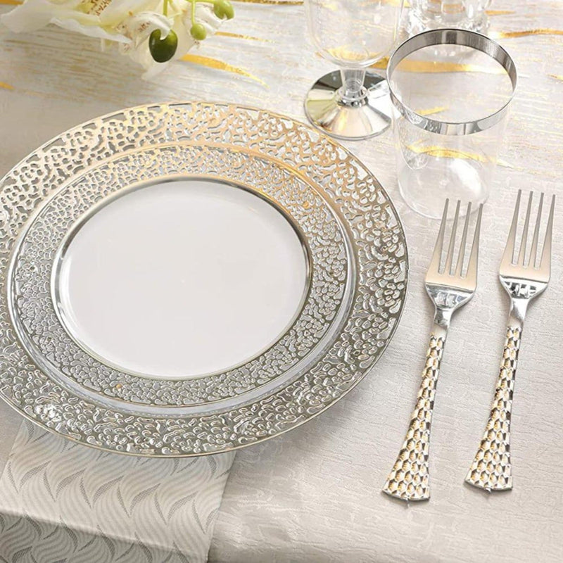 Load image into Gallery viewer, Glamour Collection Extra Heavyweight Disposable Forks Silver Tablesettings Decorline
