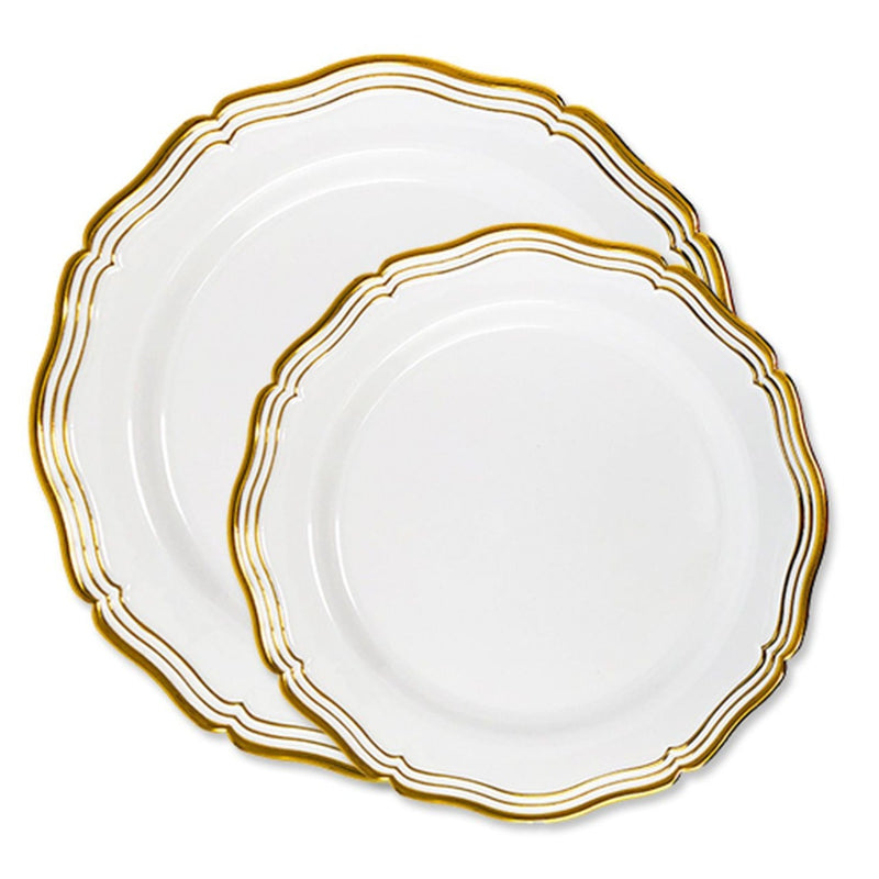 Load image into Gallery viewer, Aristocrat Collections Dinner Plate White &amp; Gold 10&quot; Disposable Plates Decorline
