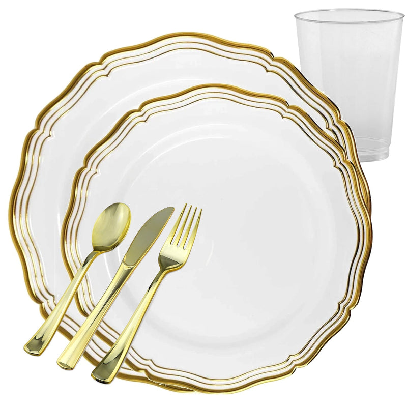 Load image into Gallery viewer, Aristocrat Collections Dinner Plate White &amp; Gold Tableware Package Disposable Plates Decorline
