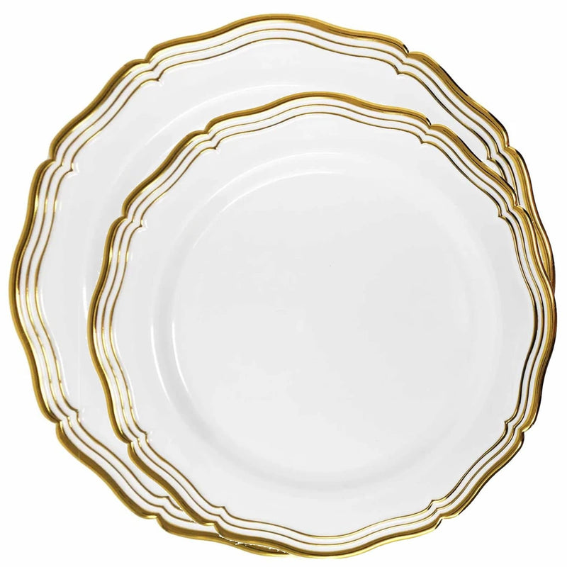 Load image into Gallery viewer, Aristocrat Collections Dinner Plate White &amp; Gold Tableware Package Disposable Plates Decorline
