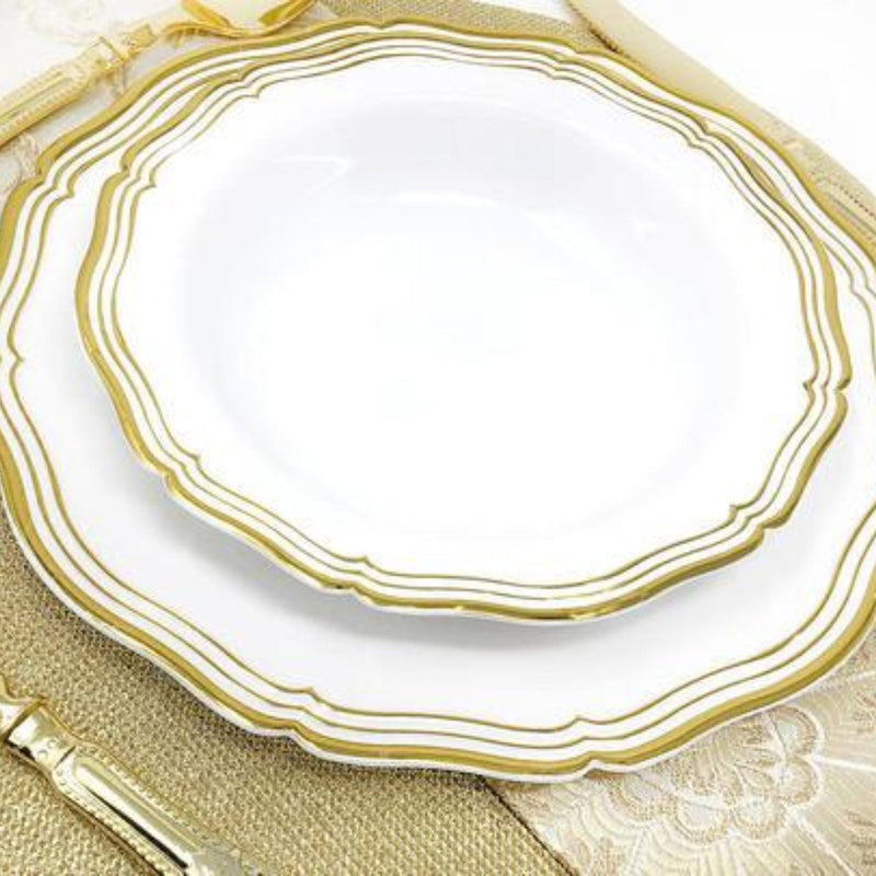 Load image into Gallery viewer, Aristocrat Collections Salad Plate White &amp; Gold 7.5&quot; Disposable Plates Decorline
