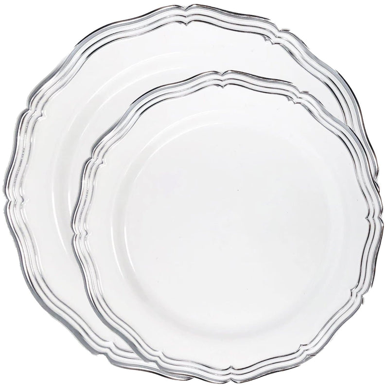 Load image into Gallery viewer, Aristocrat Collections Dinner Plate White &amp; Silver Tableware Package Disposable Plates Decorline
