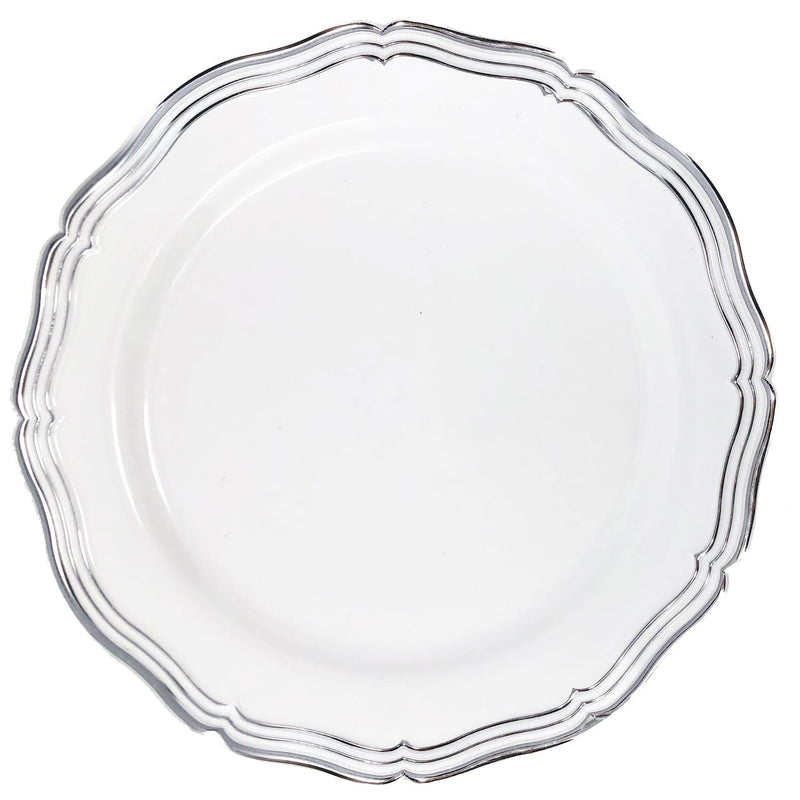 Load image into Gallery viewer, Aristocrat Collections Dinner Plate White &amp; Silver 10&quot; Disposable Plates Decorline
