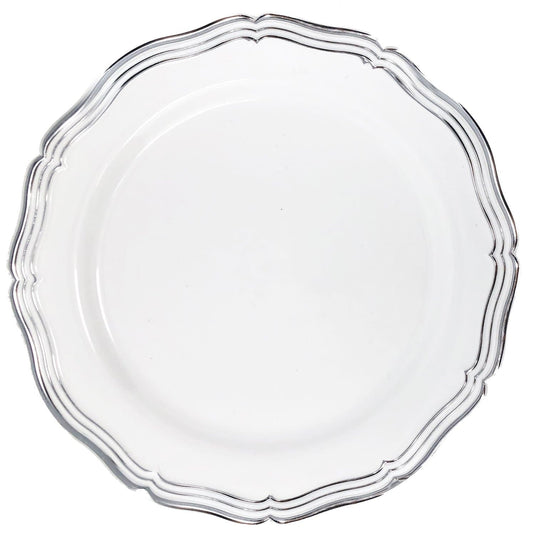 Aristocrat Collections Dinner Plate White & Silver 10" Disposable Plates Decorline