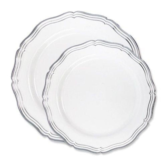 Aristocrat Collections Salad Plate White & Silver 7.5" Disposable Plates Decorline