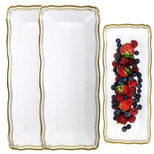 Aristocrat Collection Narrow Serving Trays White & Gold 13.75x6 Serverware Decorline