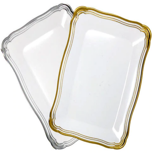 Aristocrat Collection Rectangle Serving Trays White & Gold 13” x 9” Serverware Decorline