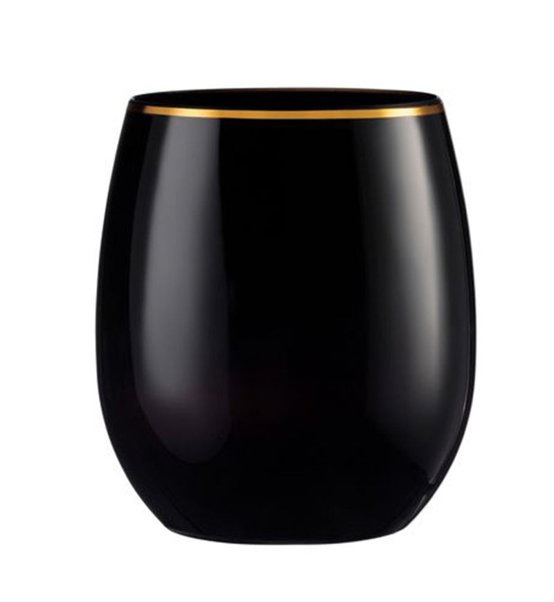 Load image into Gallery viewer, Stemless Plastic Wine Goblet 12oz Black / Gold Rim Wine Goblets Decorline
