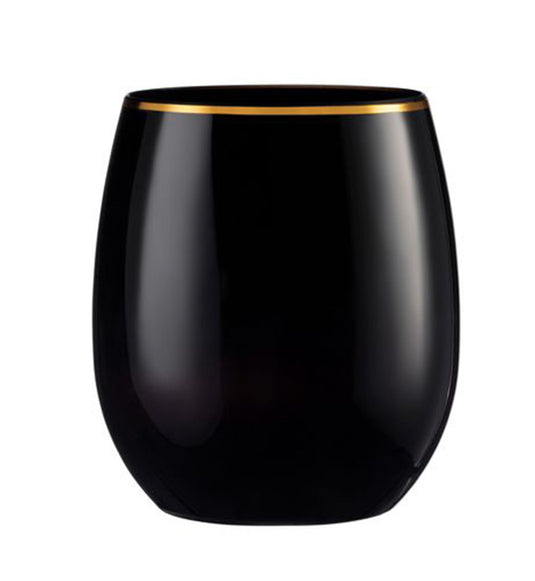 Stemless Plastic Wine Goblet 12oz Black / Gold Rim Wine Goblets Decorline