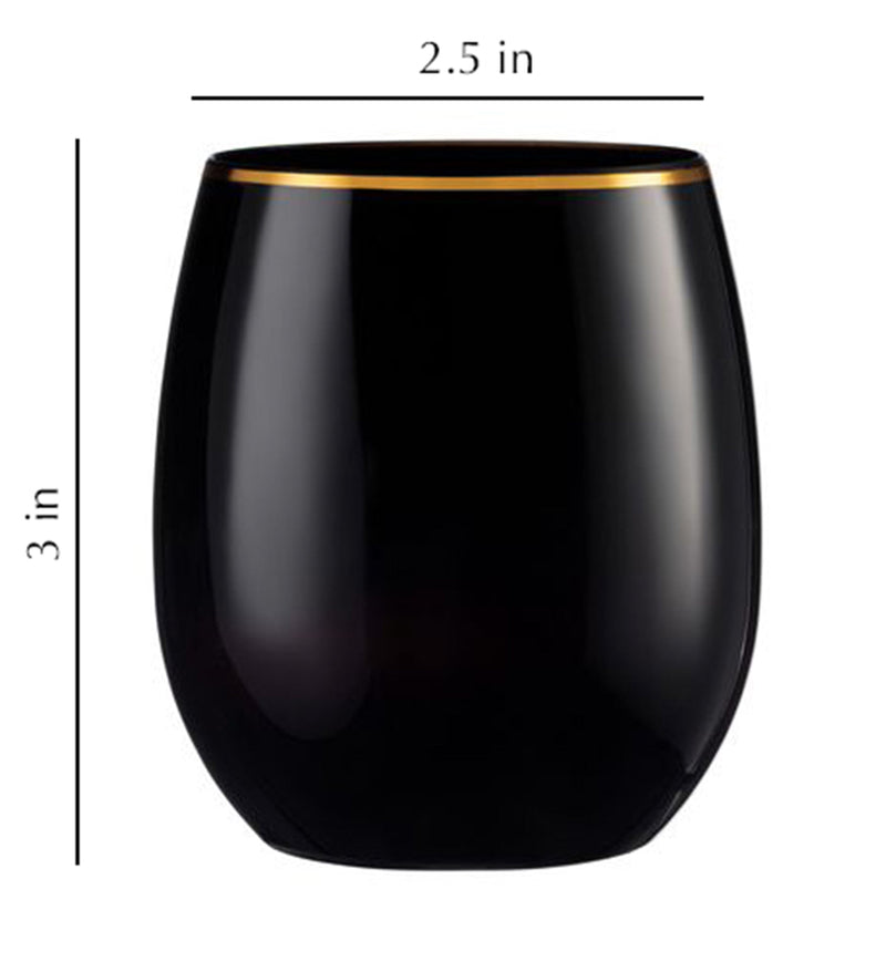 Load image into Gallery viewer, Stemless Plastic Wine Goblet 12oz Black / Gold Rim Wine Goblets Decorline
