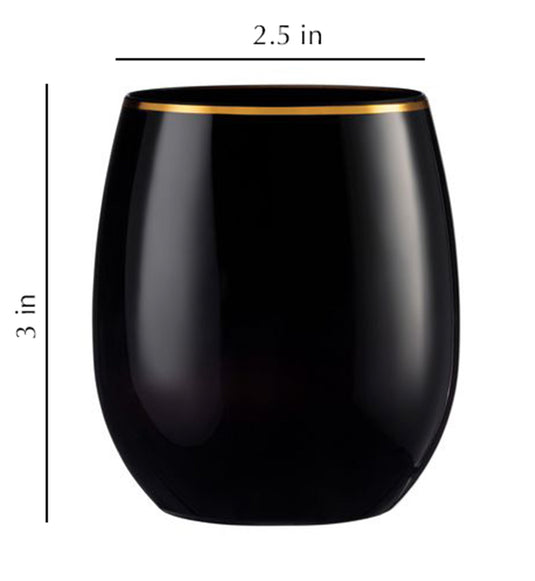 Stemless Plastic Wine Goblet 12oz Black / Gold Rim Wine Goblets Decorline